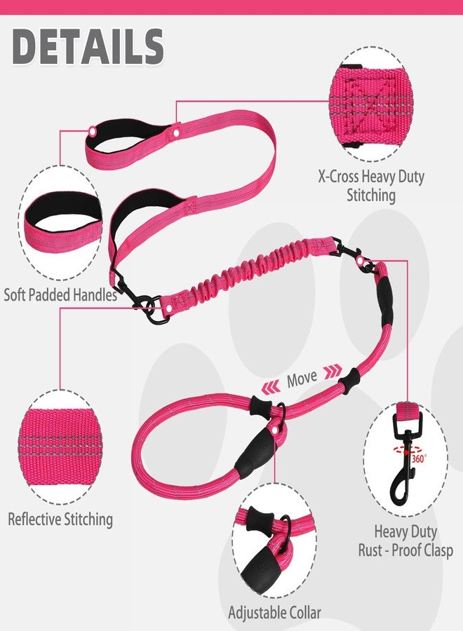 كولتيل طوق ومقود للكلاب من كولتيل مزود بمقابض مزدوجة مبطنة، مقود تدريب متين بطول 6 أقدام يمنع الشد، طوق ومقود عاكس قابل للإزالة متعدد الاستخدامات للحيوانات الأليفة مصنوع من حبل مطاطي وطوق للكلاب متوسطة وكبيرة الحجم، لون وردي - Image 2